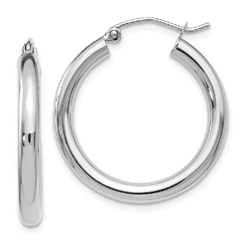 floral earrings for women -3mm Round Hoop Earrings in 10k White Gold, 26mm (1 Inch)