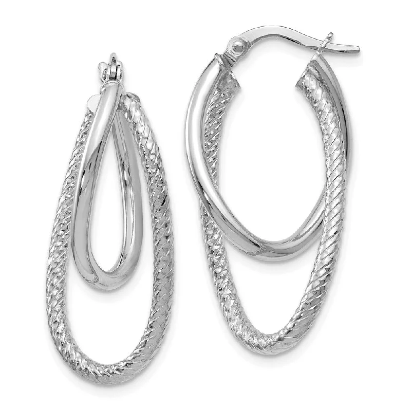 hypoallergenic earrings for women -Polished and Textured 14k White Gold Bent Double Hoop Earrings, 32mm