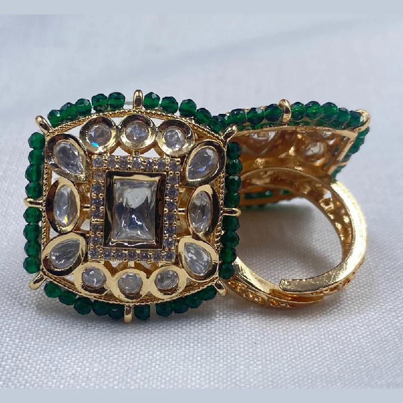 Women's rings soft-shade-Royal Kundan Jewellery Gold Plated Polki Kundan And Pearls Finger Ring