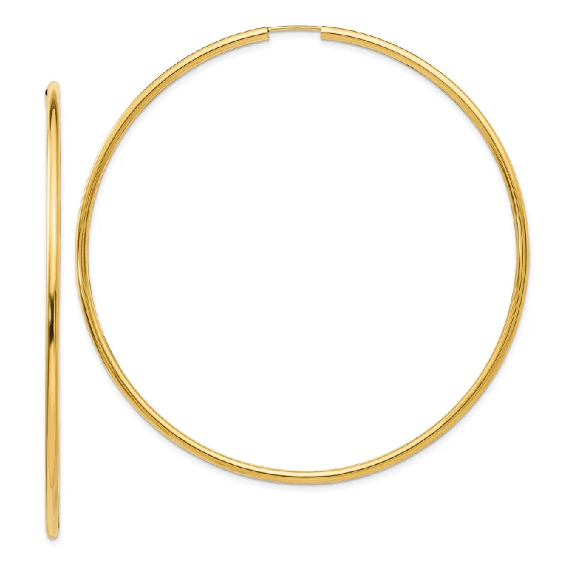 drop earrings for women -2mm x 75mm 14k Yellow Gold Polished Endless Tube Hoop Earrings