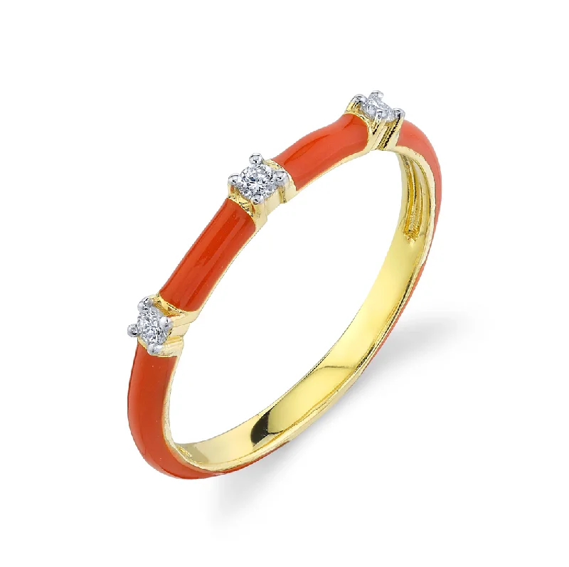 Women's rings rare-citrine-18k Yellow Gold Orange Enamel & Diamond Stackable Ring