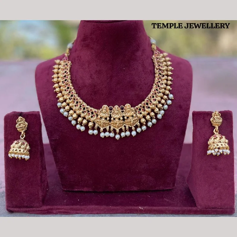 luxury necklaces for women -FS Collection Gold Plated Pota Stone Temple Necklace Set