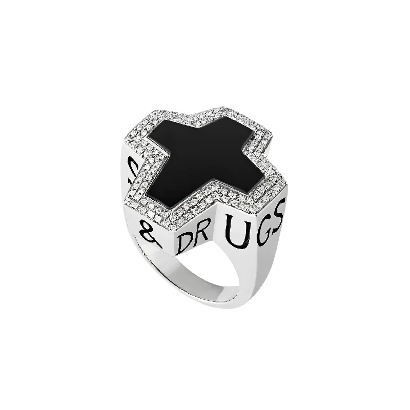 Women's rings lunar-Sex & Drugs & Rock & Roll Ring in Black Onyx