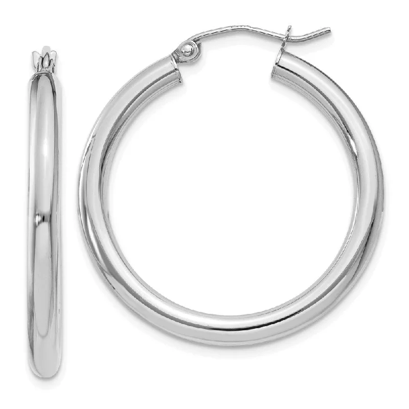 gold earrings for women -3mm, 14k White Gold Classic Round Hoop Earrings, 30mm (1 1/8 Inch)