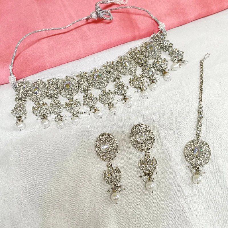 crystal necklaces for women -Darshana Jewels Sliver Plated Crystal Stone Choker Necklace Set