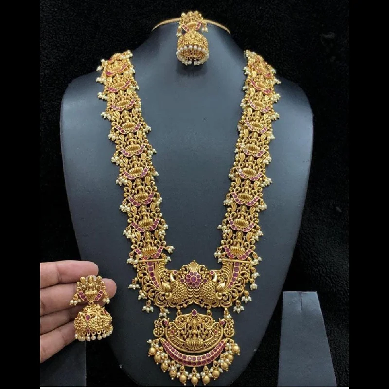 celestial necklaces for women -Manisha Jewellery Gold Plated Pota Stone And Pearls Temple Long Necklace Set