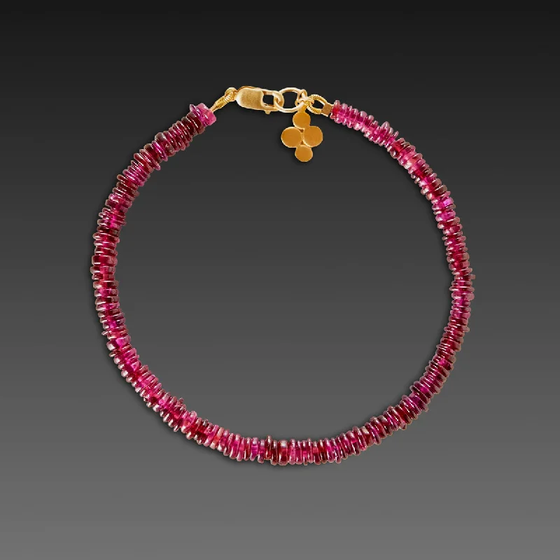 trendy bangles for women -Garnet Bracelet with 22k Multidisk Charm