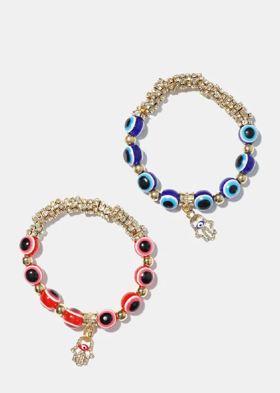 classic bracelets for women -Evil Eye & Hamsa Hand Charm Bracelet