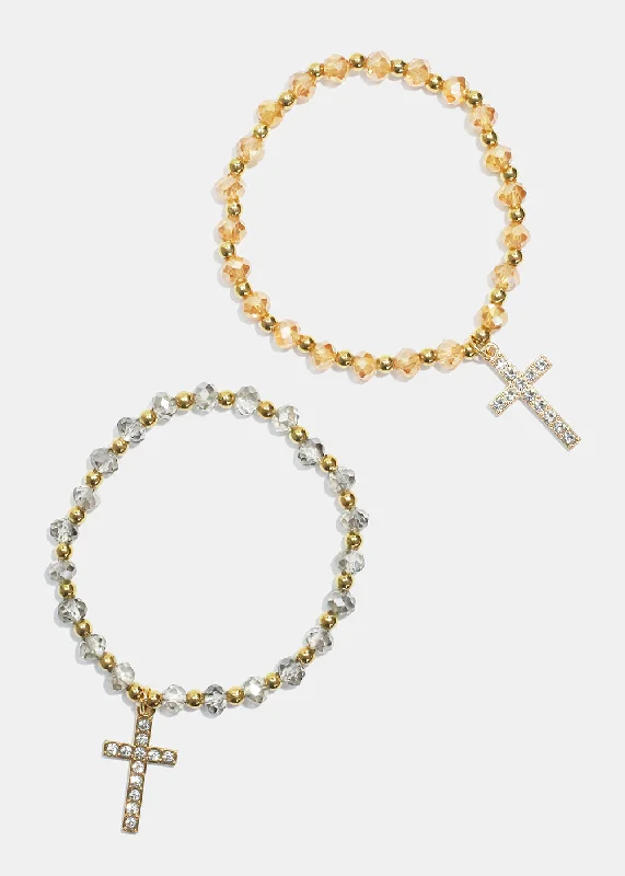 love bracelets for women -Cross Charm Beaded Bracelet