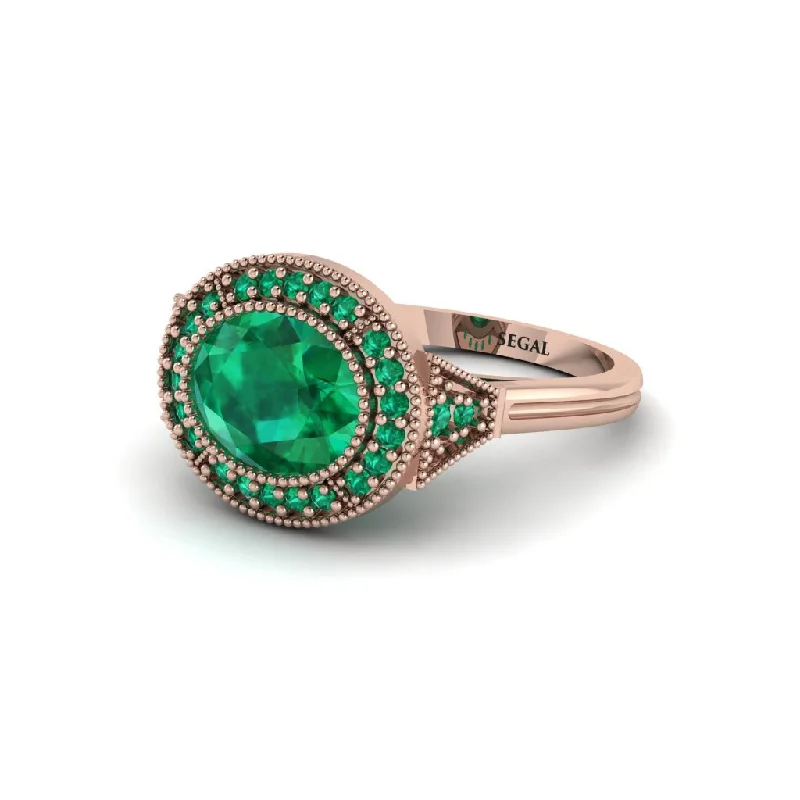 classy yet affordable engagement rings -Oval Cut Emerald Milgrain Halo Engagement Ring - Alexandria No. 20