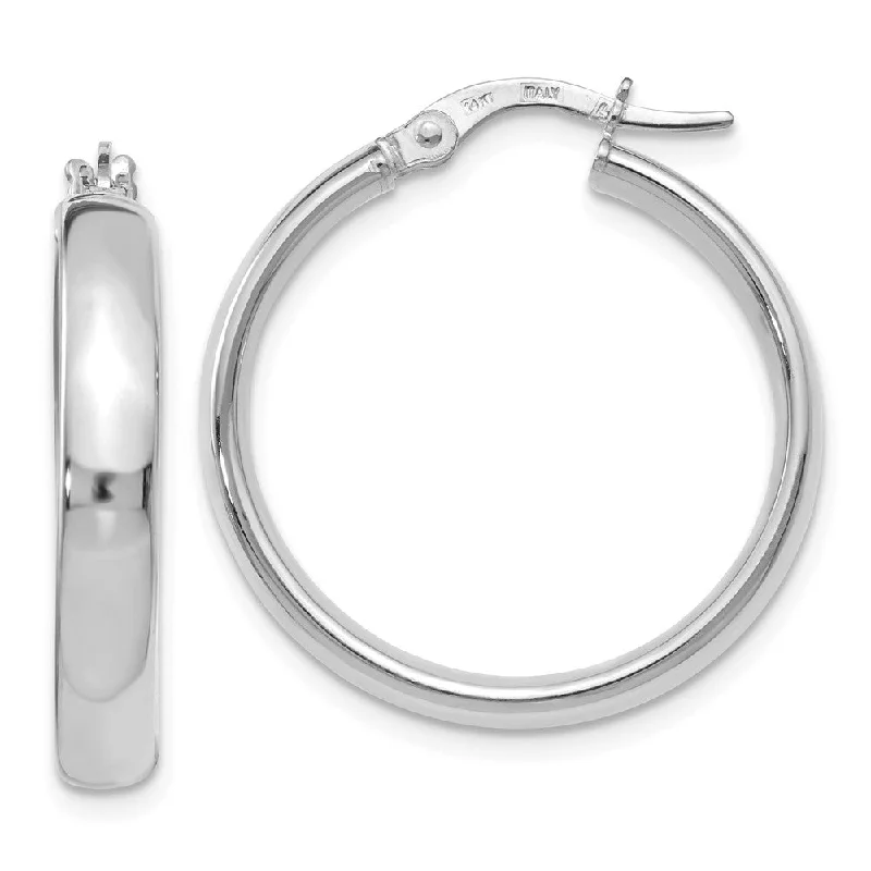 large statement earrings for women -3.75mm x 25mm (1 Inch) 14k White Gold Domed Round Tube Hoop Earrings