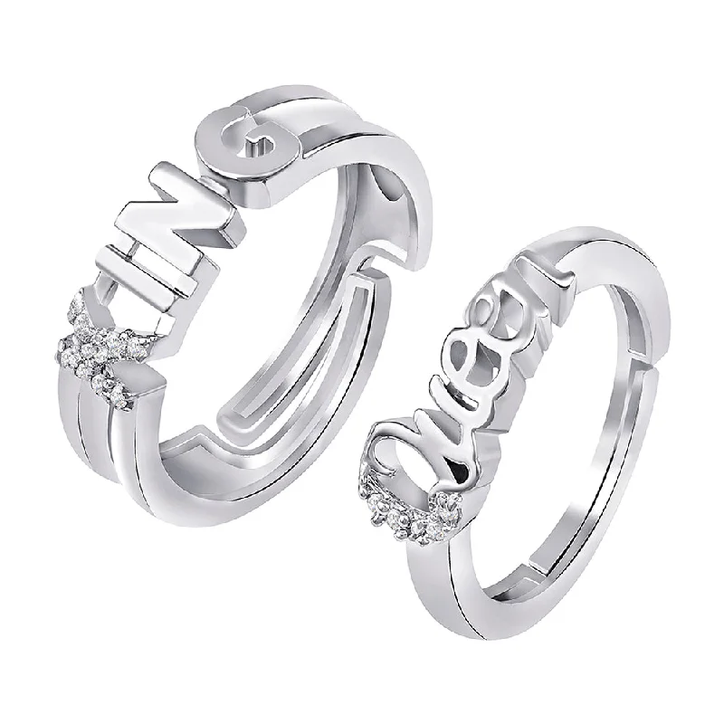 Women's rings etched-swirl-Darshana Jewels Valentine Special King and Queen Adjustable Couple Finger Rings for Love with Crystal