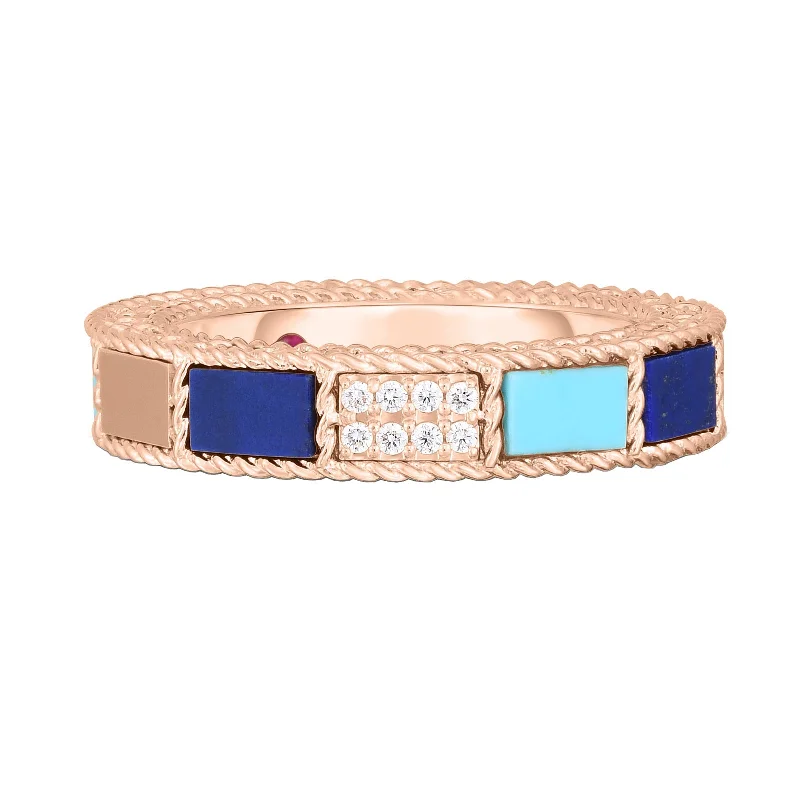 Women's rings luxe-apricot-Art Deco Ring with Lapis Lazuli, Turquoise, & Diamonds