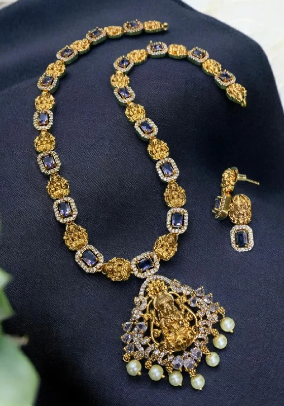 custom necklaces for women -Sona Creation Gold Plated Crystal Stone And Pearls Temple Necklace Set