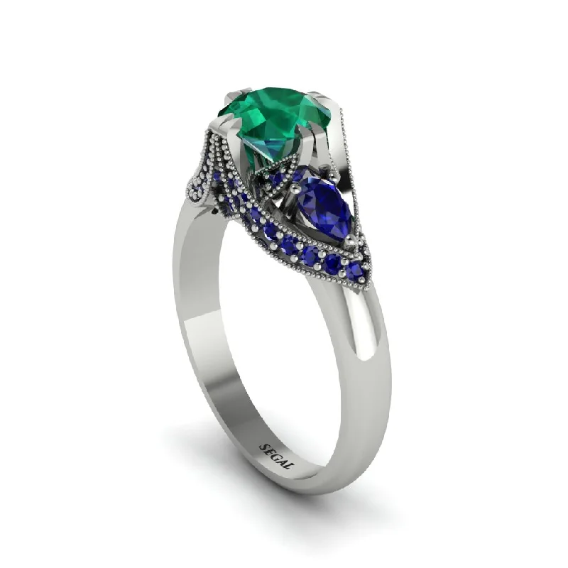 three-stone engagement rings for women -Emerald Vintage Round Cut Engagement Ring - Kali No. 66