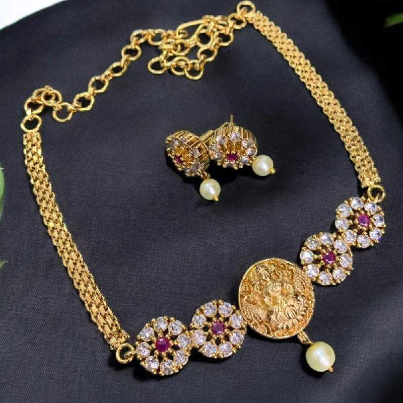 initial necklaces for women -Sona Creation Gold Plated AD Stone Temple Necklace Set