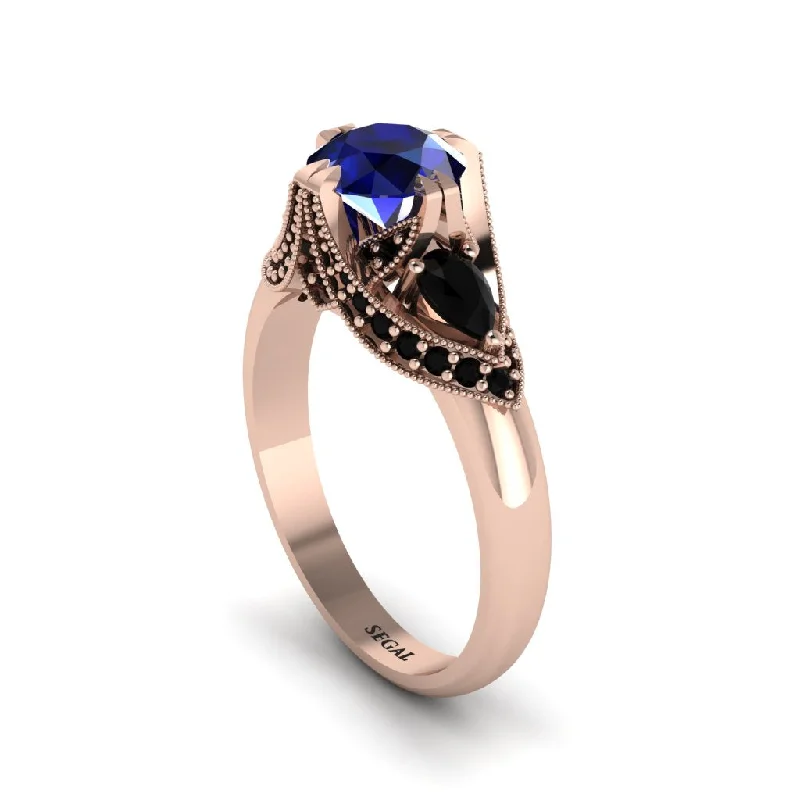 platinum engagement rings for women -Sapphire Vintage Round Cut Engagement Ring - Kali No. 44