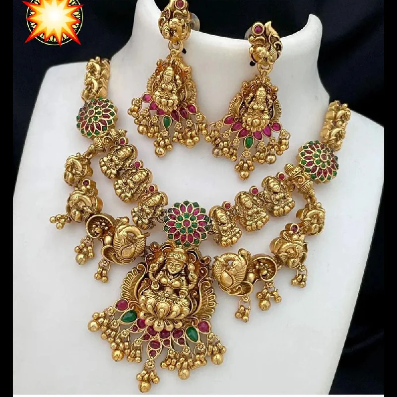 diamond necklaces for women -Manisha Jewellery Gold Plated Pota Stone Temple Necklace Set