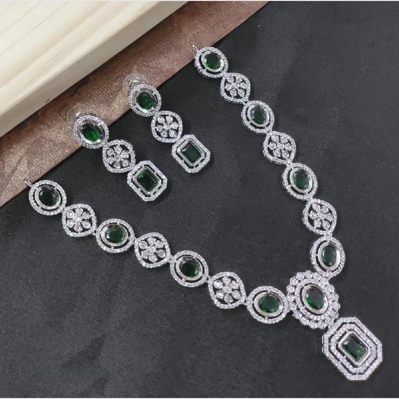 high fashion necklaces for women -SNERA Silver Plated American Diamond Necklace Set