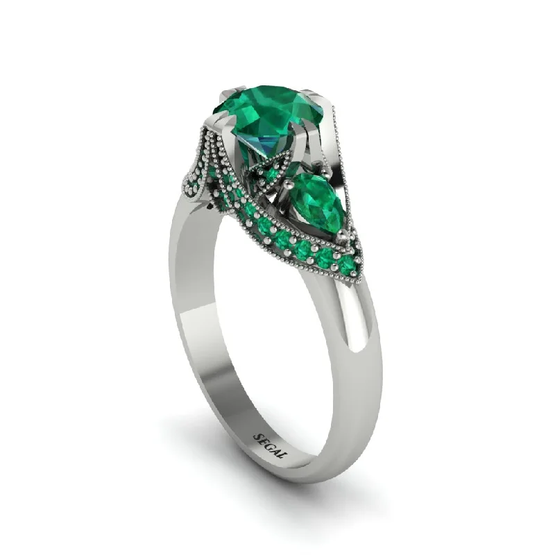 unique engagement rings for women -Emerald Vintage Round Cut Engagement Ring - Kali No. 21