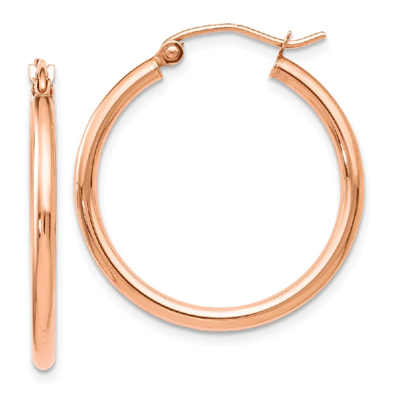 clip-on earrings for women -2mm Round Hoop Earrings in 14k Rose Gold, 25mm (1 Inch)