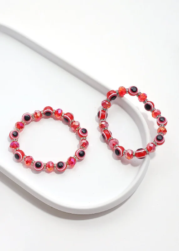 aesthetic bracelets for women -Red Evil Eye Bead Bracelet