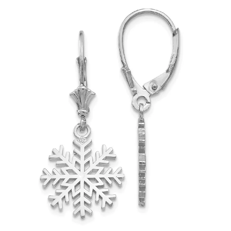 long chain earrings for women -14k White Gold 3-D Snowflake Leverback Earrings