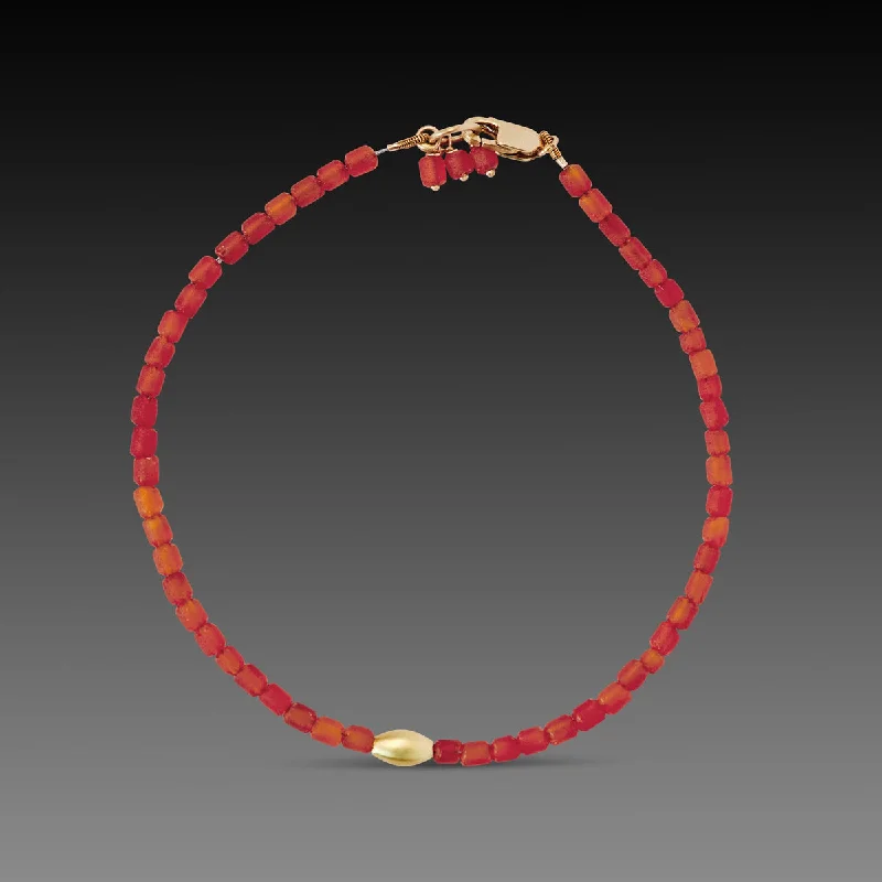 wedding bracelets for women -Carnelian Bracelet with Gold Rice Bead