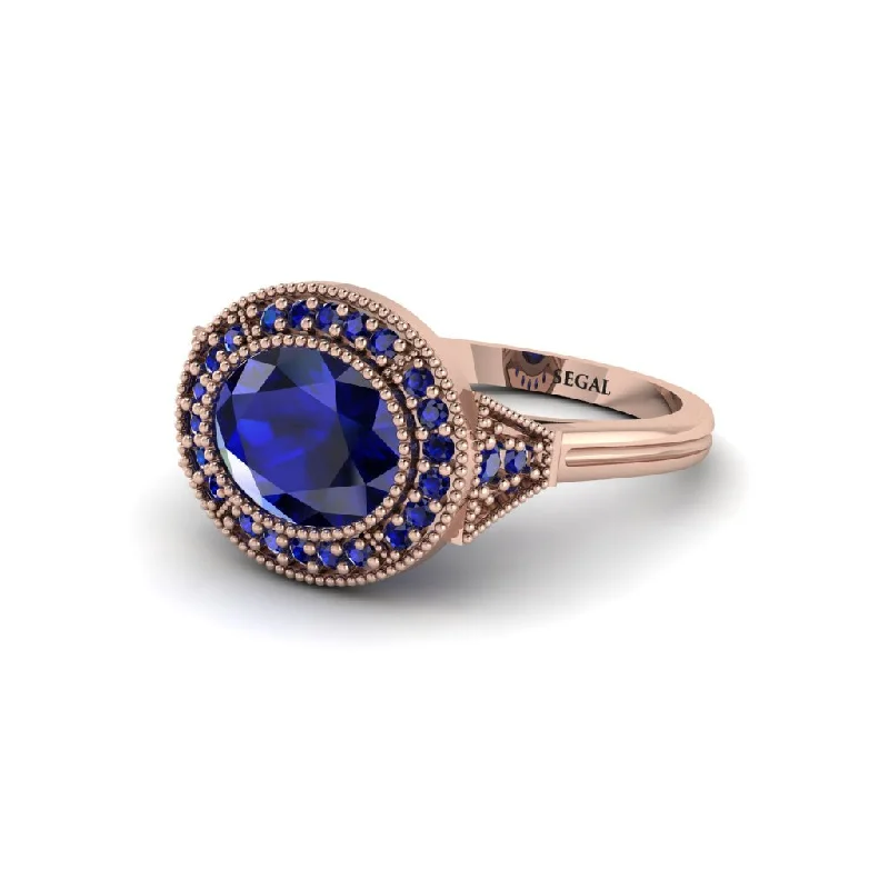 celestial moon engagement rings for women -Oval Cut Sapphire Milgrain Halo Engagement Ring - Alexandria No. 74