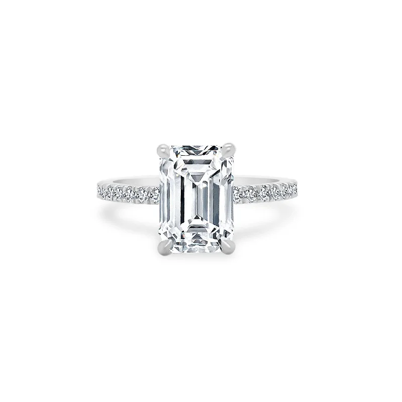 Women's rings tender-spark-Emerald Cut Solitaire on Diamond Band