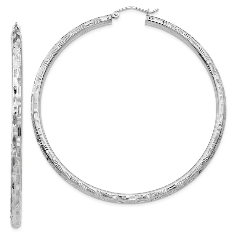 luxury diamond earrings for women -3mm x 60mm 14k White Gold Textured Round Hoop Earrings