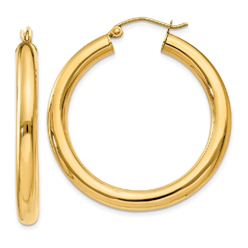 rectangle drop earrings for women -4mm x 35mm 14k Yellow Gold Classic Round Hoop Earrings