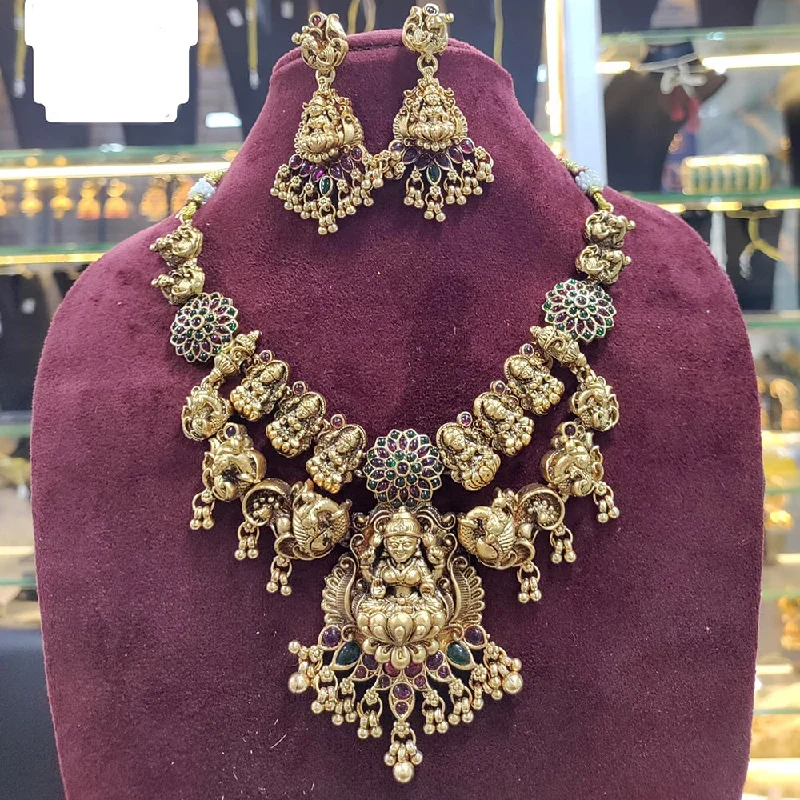 handmade birthstone necklaces for women -Manisha Jewellery Gold Plated Pota Stone Temple Necklace Set