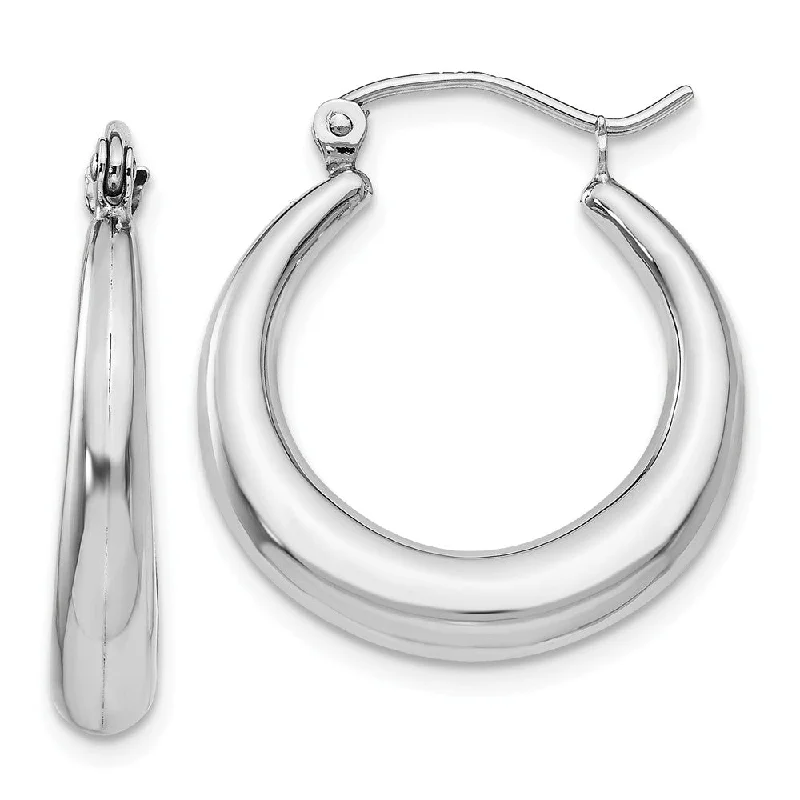 layered hoop earrings for women -4mm x 20mm Polished 14k White Gold Tapered Puffed Round Hoop Earrings