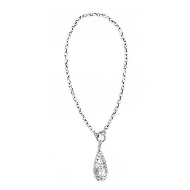 locket necklaces for women -Pave Diamond Teardrop Pendant On Cable Chain Necklace - 17"  N0003043