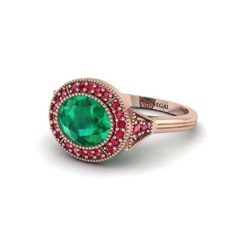 infinity engagement rings for women -Oval Cut Emerald Milgrain Halo Engagement Ring - Alexandria No. 50