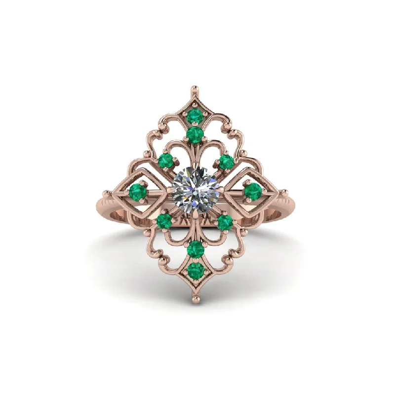 elegant engagement rings for women -Emerald Royal Filigree Cluster Engagement Ring - Zinnia No. 17