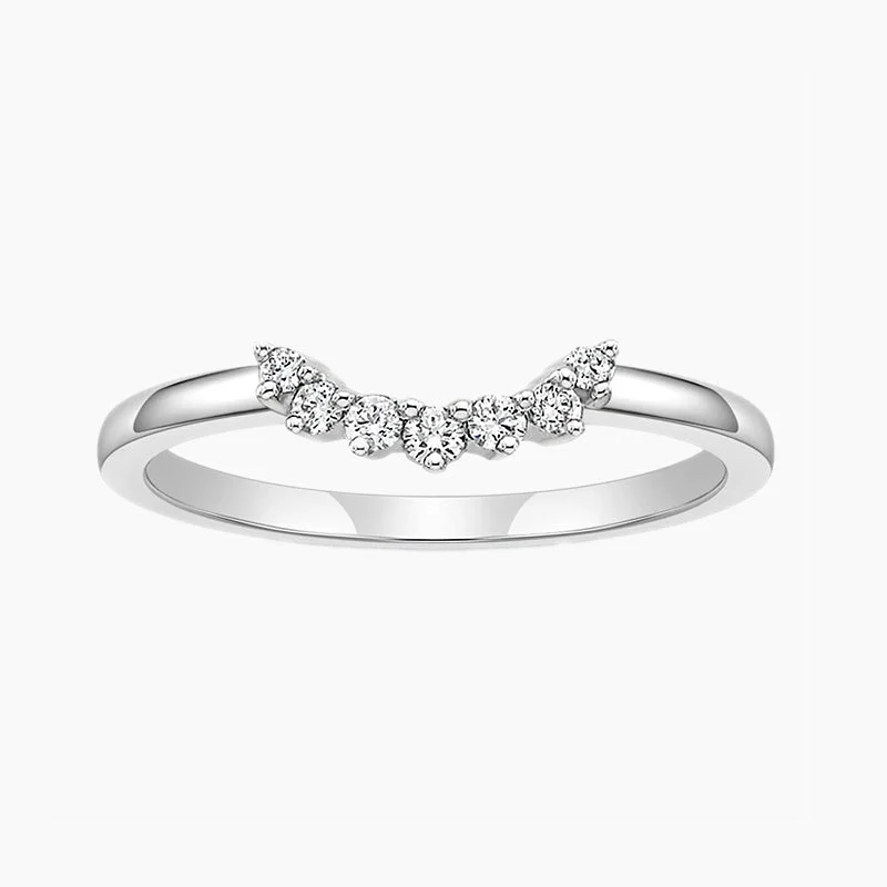 minimalist moissanite engagement rings -Crown and Round Cut Stackable CZ Curved Engagement Rings