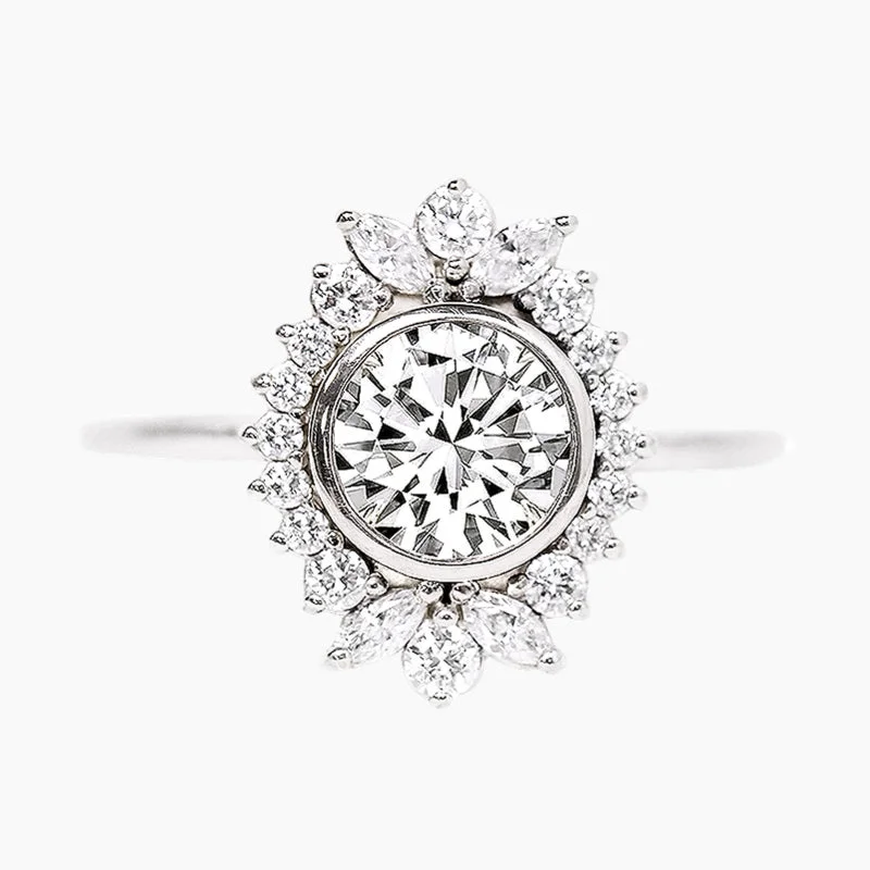 floral engagement rings for women -Round Lace Vintage Engagement Ring in Sterling Silver