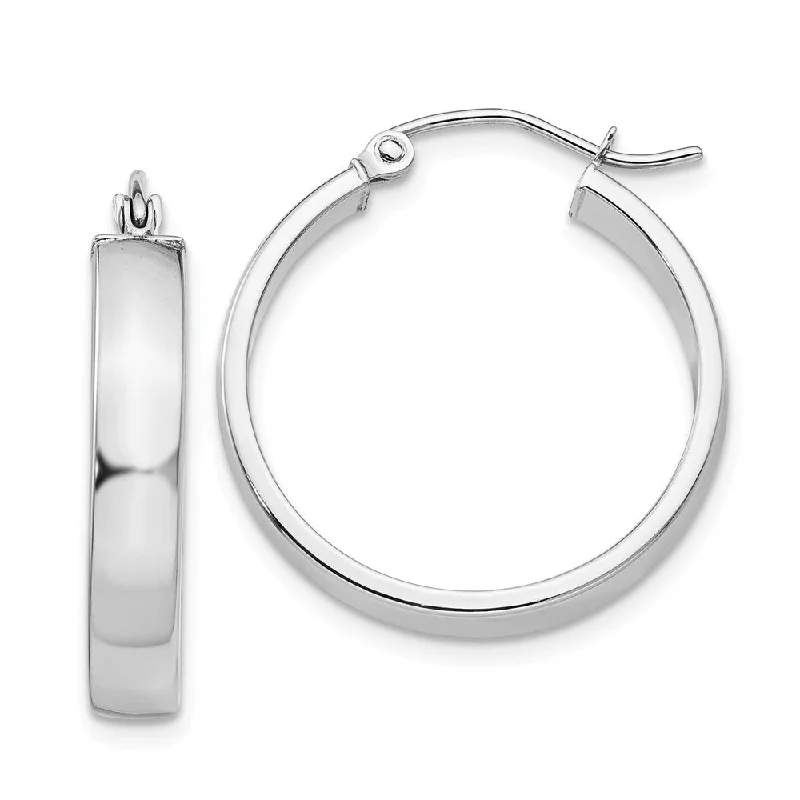 everyday earrings for women -4mm, 14k White Gold Polished Round Hoop Earrings, 22mm (7/8 Inch)