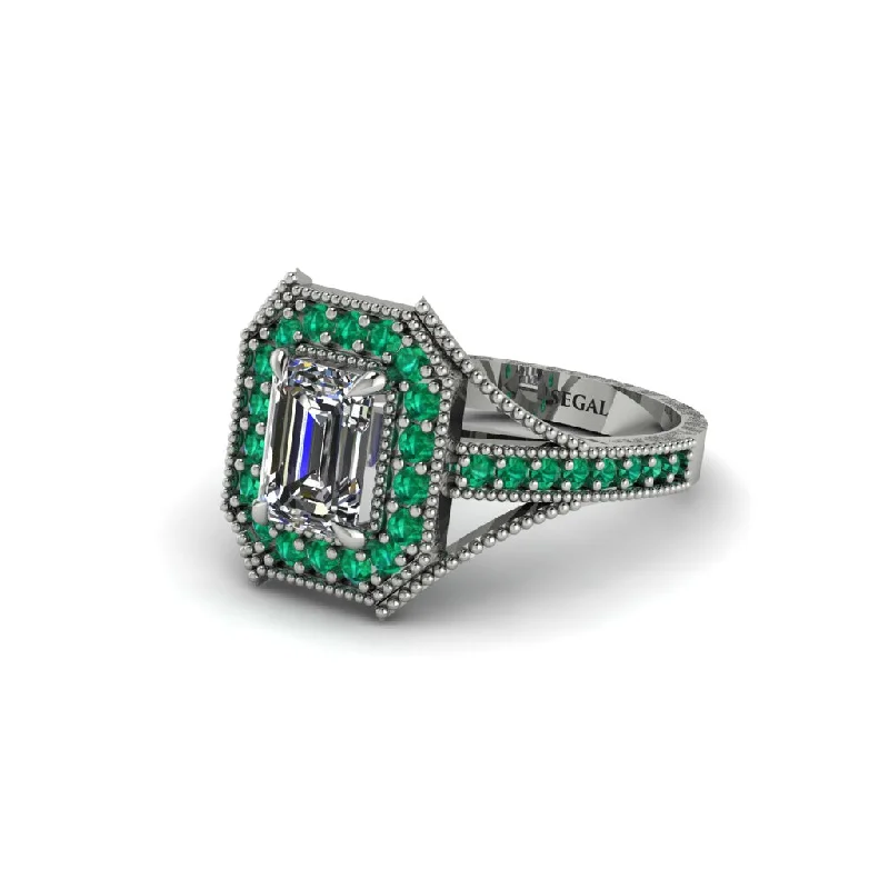 sapphire engagement rings for women -Emerald Cut Emerald Milgrain Halo Engagement Ring - Xanthe No. 18