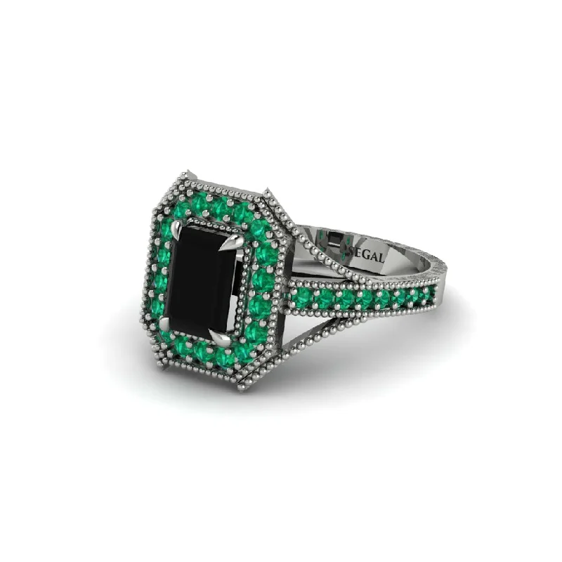 stylish engagement rings for women -Emerald Cut Emerald Milgrain Halo Engagement Ring - Xanthe No. 24