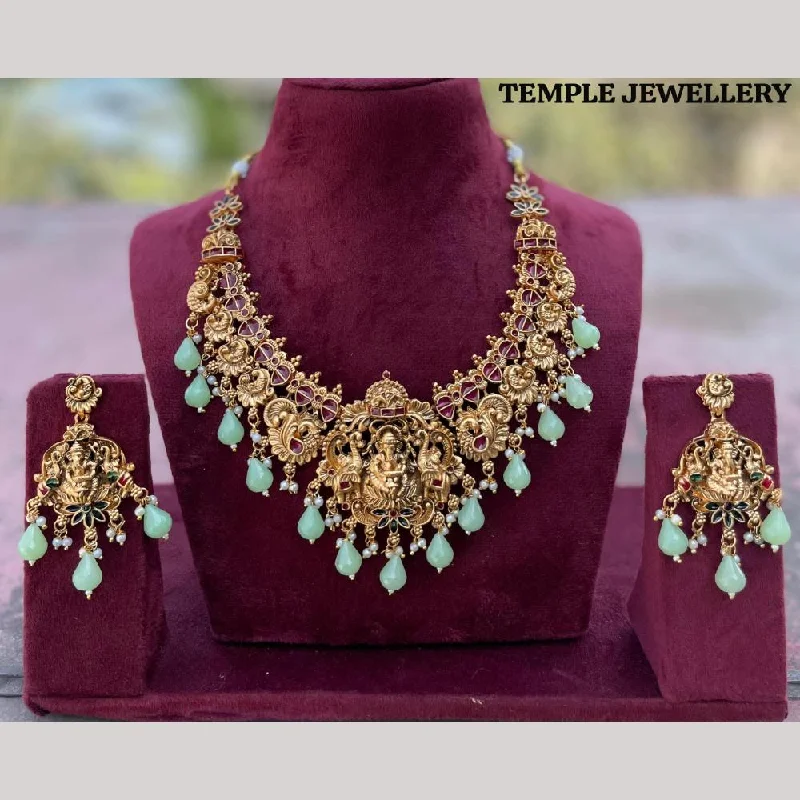 diamond necklaces for women -FS Collection Gold Plated Meenakari Temple Necklace Set