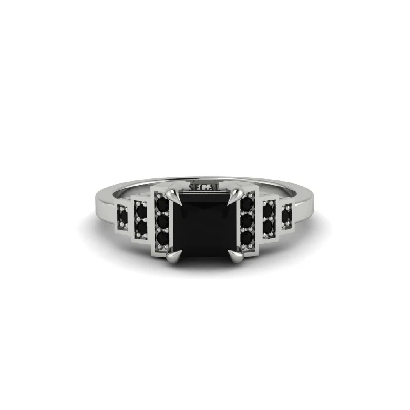 bold statement engagement rings -Black Diamond Geometric Princess Cut Engagement Ring - Thea No. 39