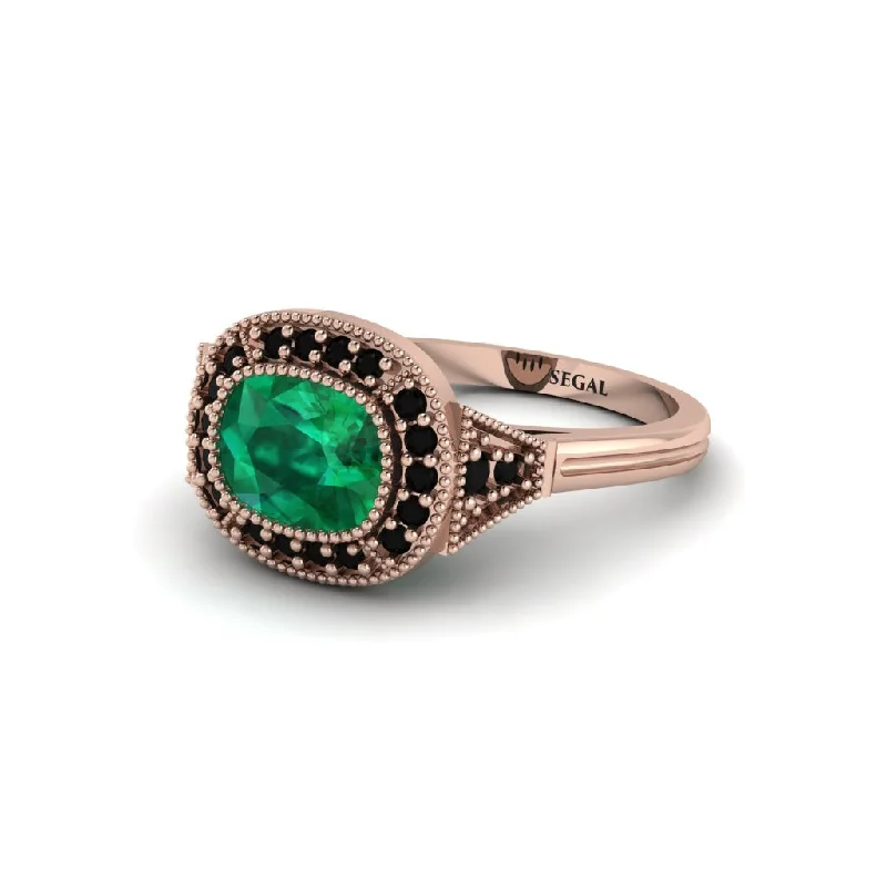 elegant engagement rings for women -Cushion Cut Emerald Milgrain Halo Engagement Ring - Blake No. 35