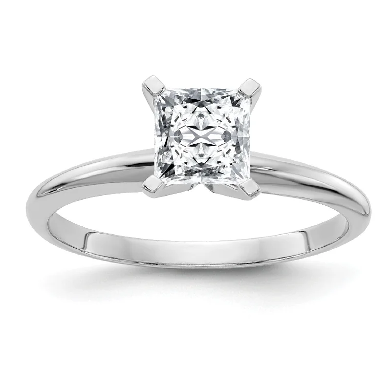 round cut engagement rings for women -5.5MM Princess Cut Moissanite Solitaire Engagement Ring in 14KT White Gold; Size 6