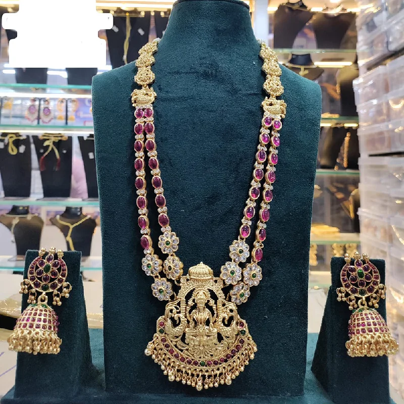 rose quartz necklaces for women -Manisha Jewellery Gold Plated Pota Stone Temple Necklace Set