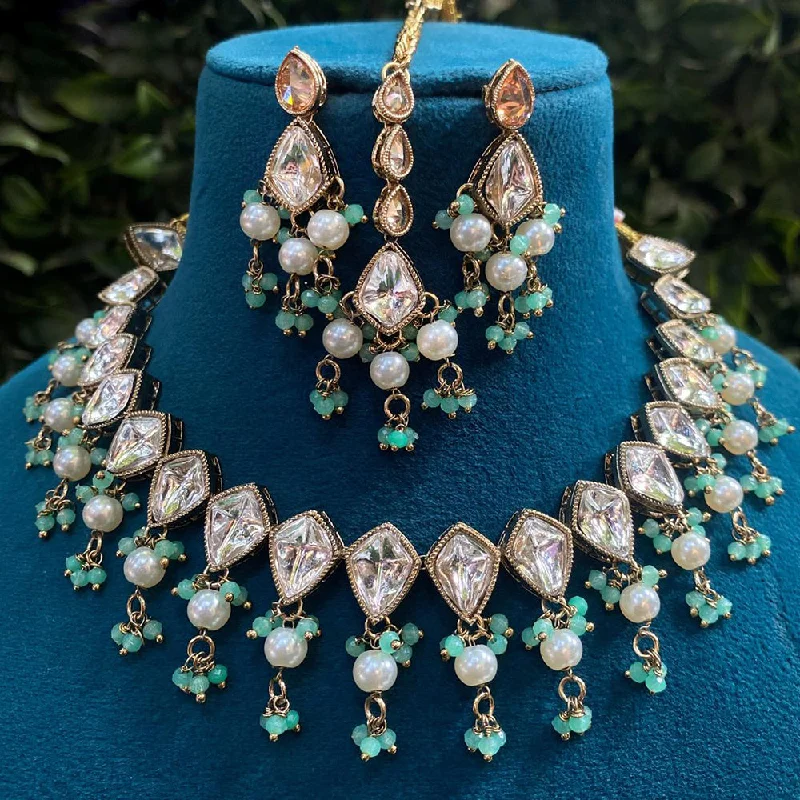 vintage-inspired necklaces for women -Amoliya Jewels Gold Plated Crystal Stone And Beads Necklace Set