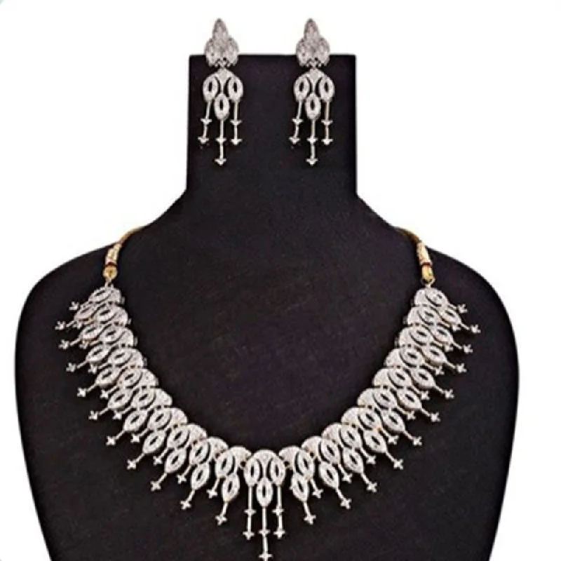 chunky chain necklaces for women -Beeji Creations Silver Plated American Diamonds Necklace Set