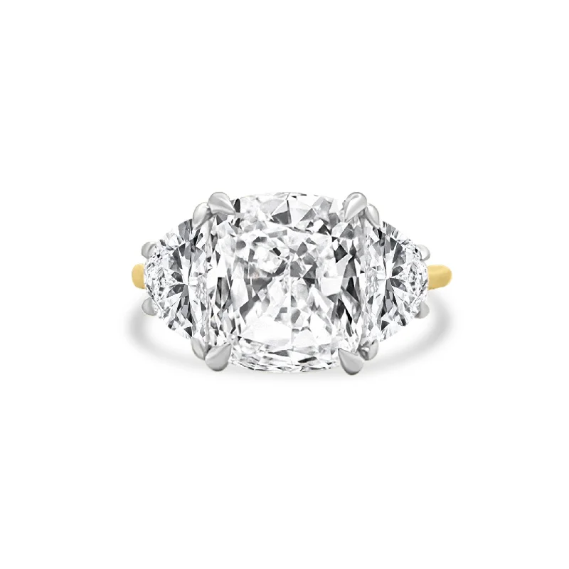 Women's rings breezy-shine-Cushion Cut with Half Moon Cut Side Stones